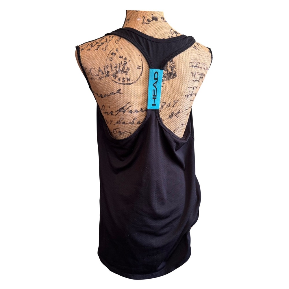 HEAD Womens Racerback Tennis Tank Top Black Turquoise Logo‎ Strap Size Large